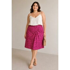 Abstract Animal Print Midi Skirt XXL Ruched Front Lightweight Crepe Resort Date